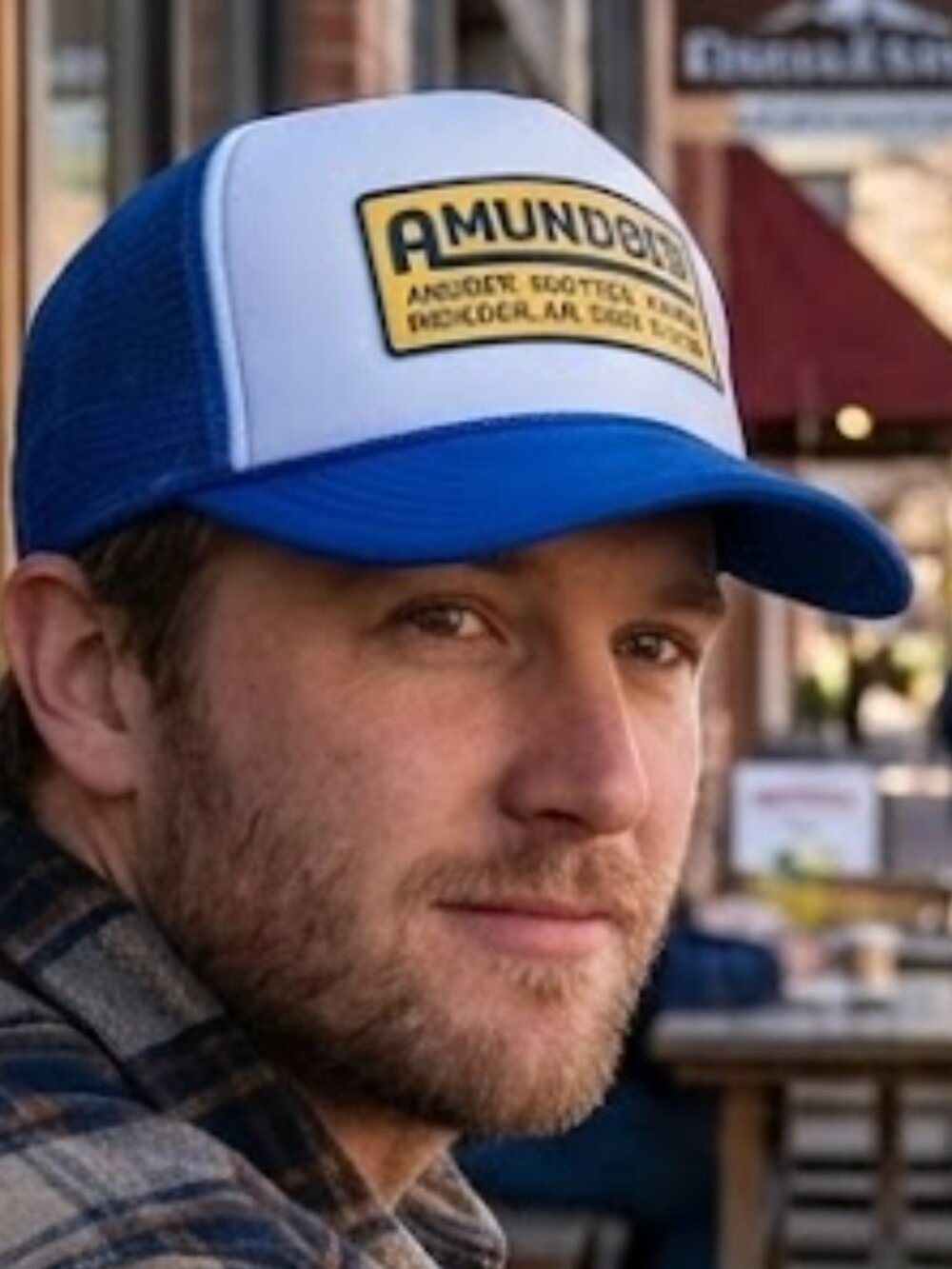 Retro Amundsen Boulder Colorado Trucker Hat Vintage Blue Foam Snapback Cap